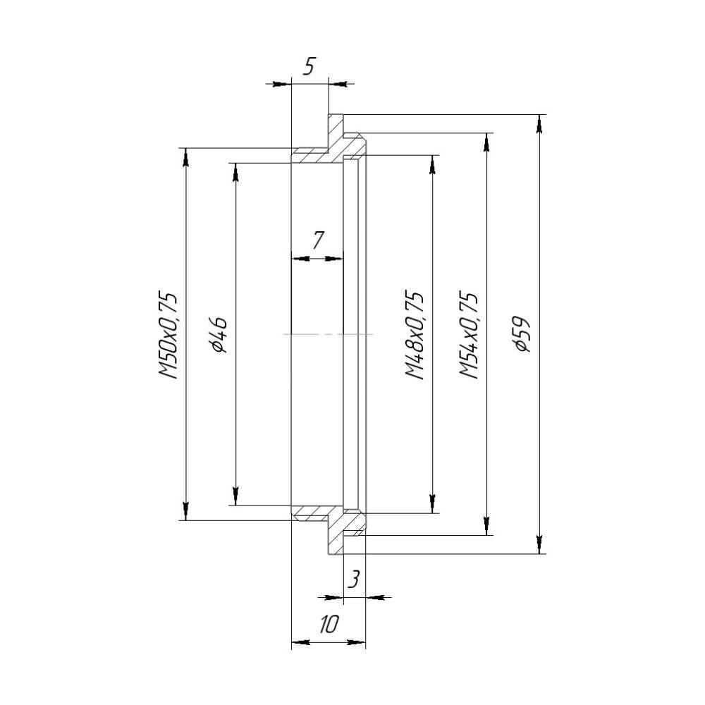 M54x0.75 male to M50x0.75 male thread adapter