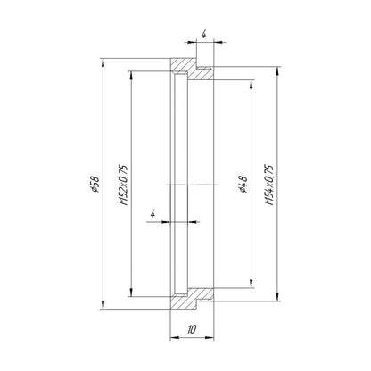 M54x0.75 male to M52x0.75 female thread adapter