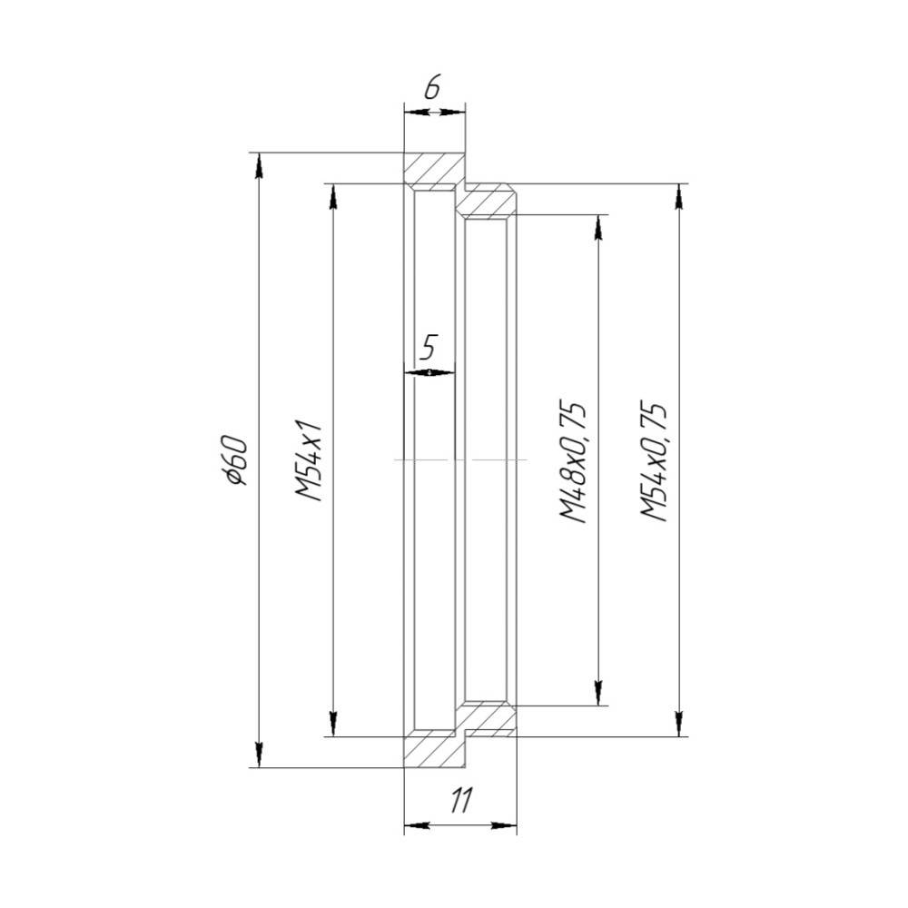 M54x0.75 male to M54x1 female thread adapter