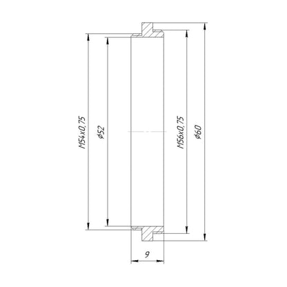 M54x0.75 male to M56x0.75 male thread adapter