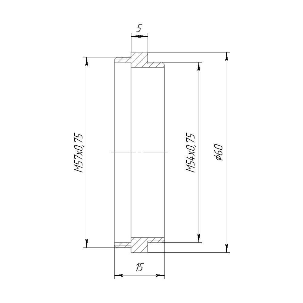 M54x0.75 male to M57x0.75 male thread adapter