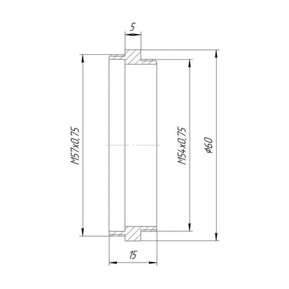 M54x0.75 male to M57x0.75 male thread adapter