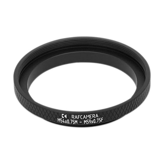 M54x0.75 male to M59x0.75 female thread adapter