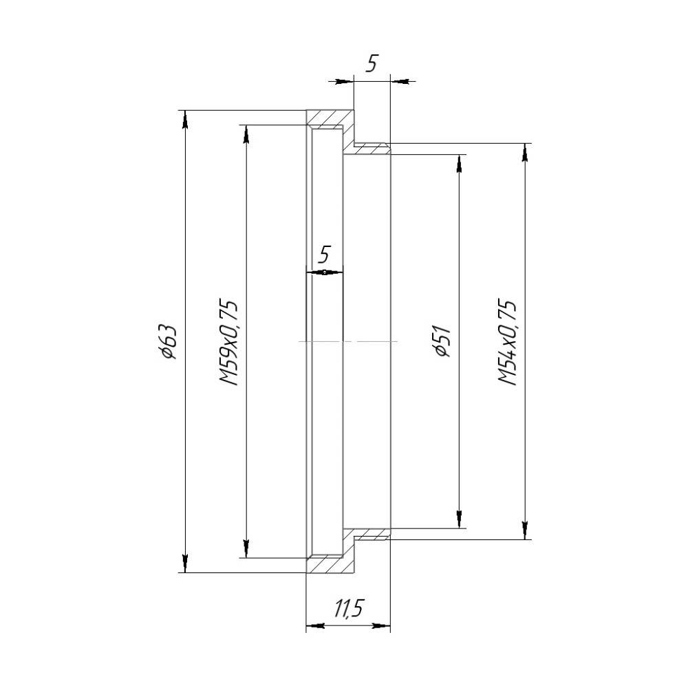 M54x0.75 male to M59x0.75 female thread adapter