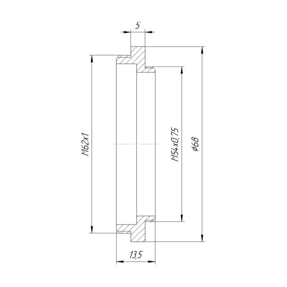 M54x0.75 male to M62x1 male thread adapter