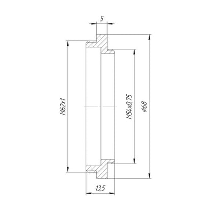 M54x0.75 male to M62x1 male thread adapter