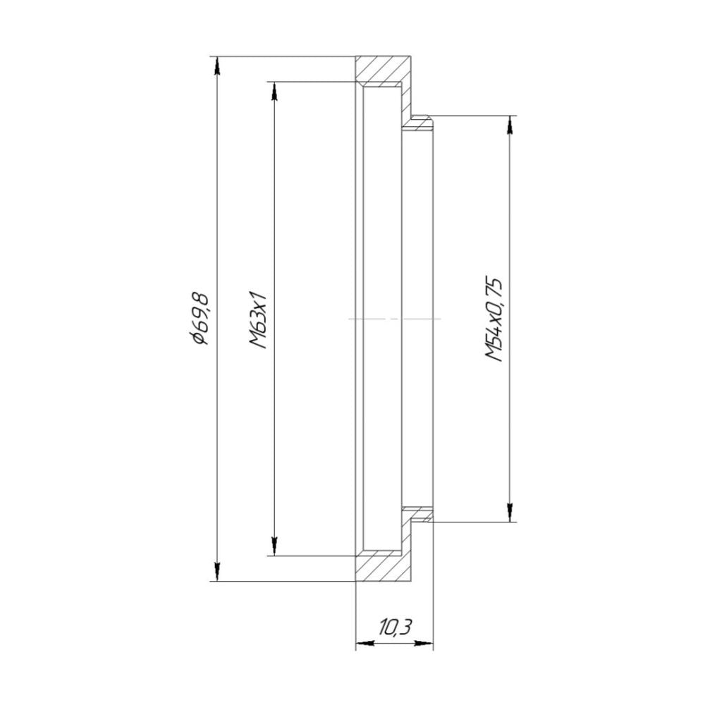 M54x0.75 male to M63x1 female thread adapter for AR152 drawtube and WO Flat6AIII