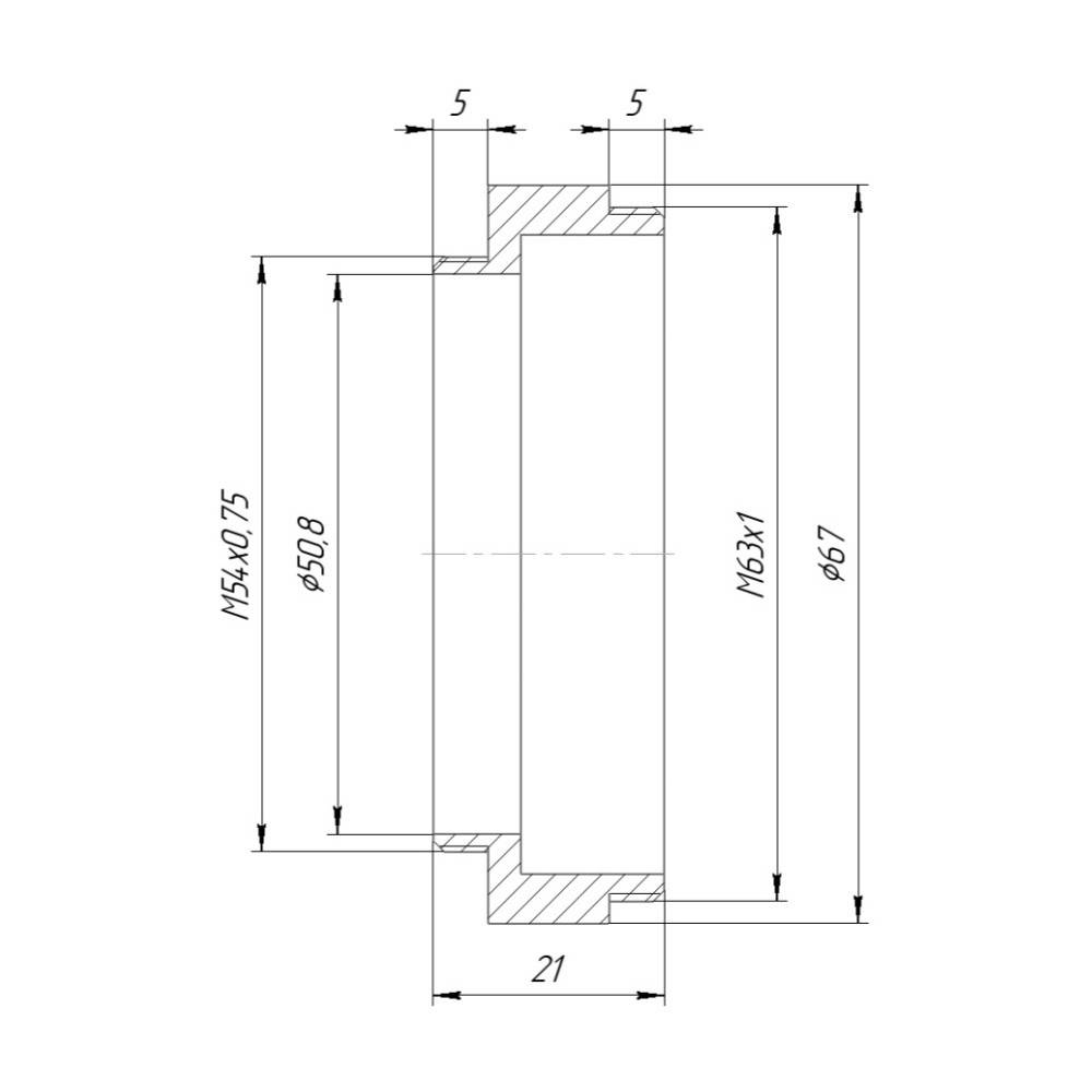 M54x0.75 male to M63x1 male thread adapter