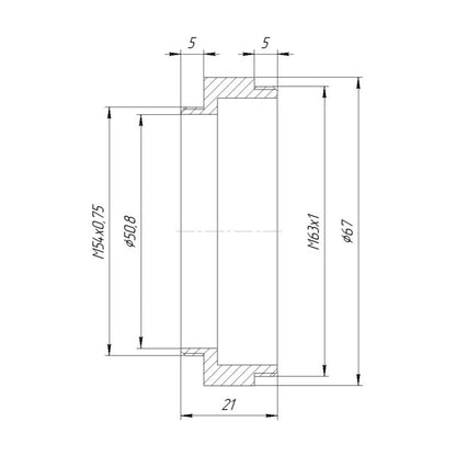 M54x0.75 male to M63x1 male thread adapter