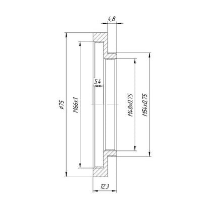 M54x0.75 male to M66x1 female thread adapter