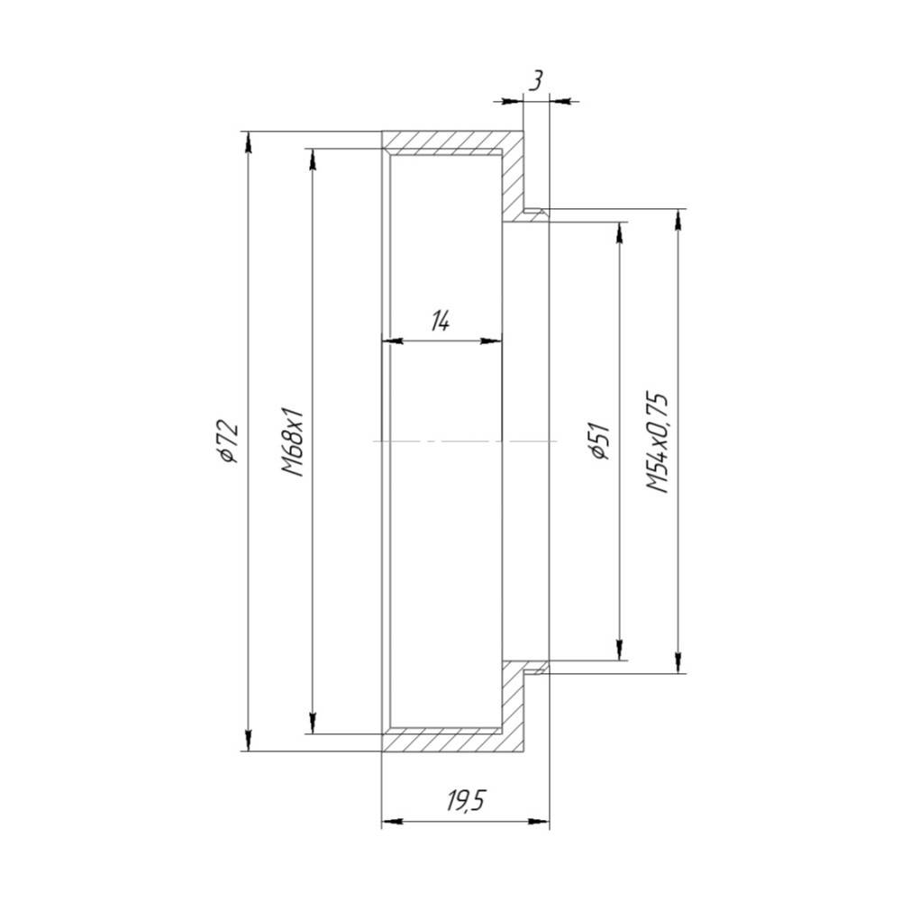 M54x0.75 male to M68x1 female thread adapter
