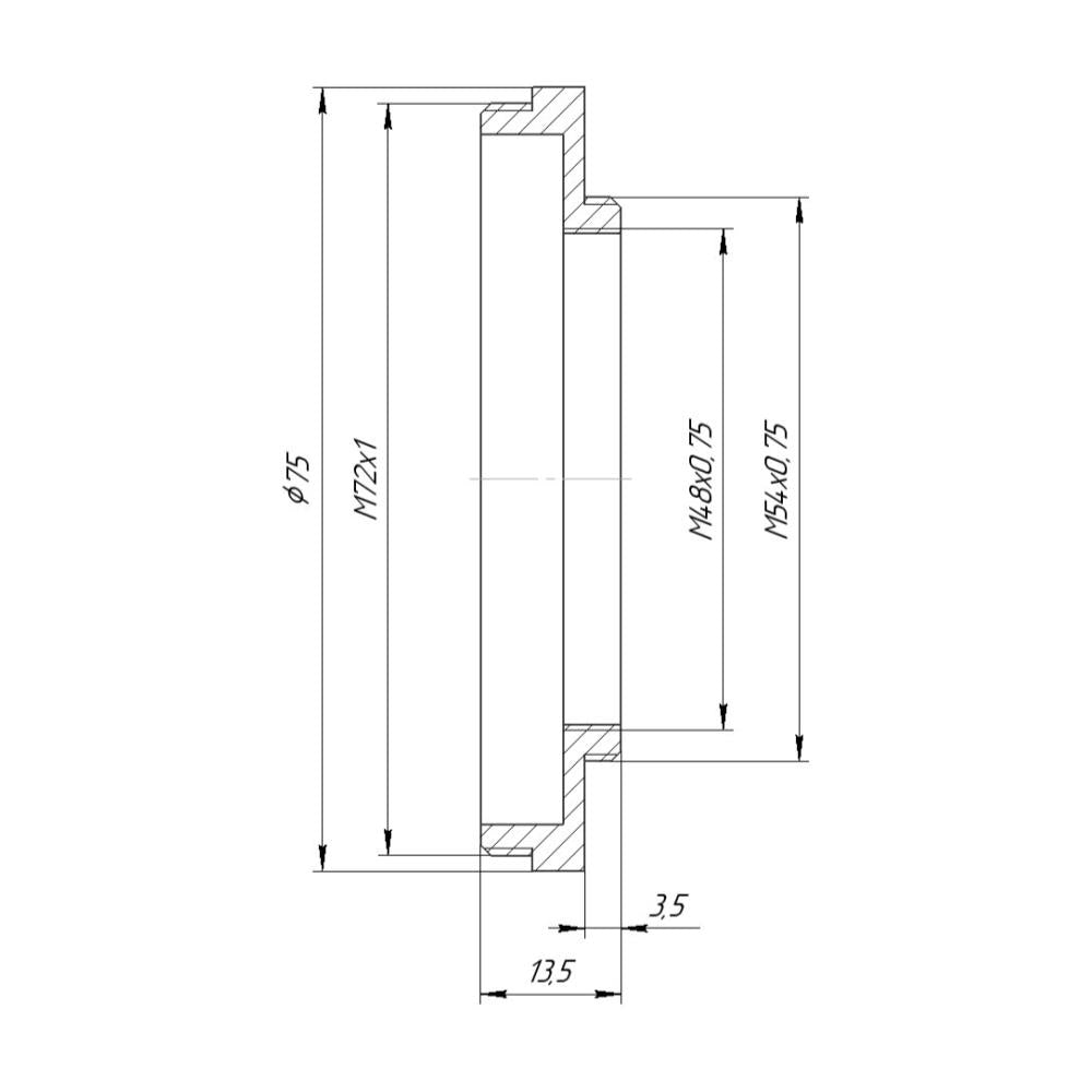 M54x0.75 male to M72x1 male thread adapter