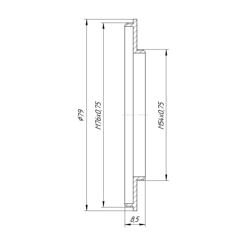 M54x0.75 male to M76x0.75 male thread adapter