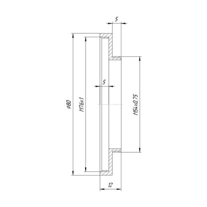 M54x0.75 male to M76x1 female thread adapter