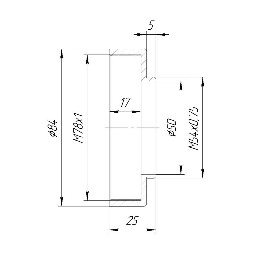 M54x0.75 male to M78x1 female thread adapter