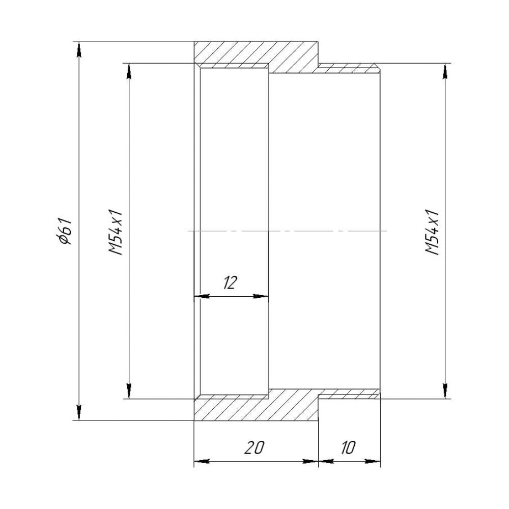 M54x1 male to M54x1 female thread adapter (20mm long extender)