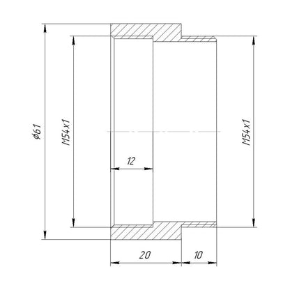 M54x1 male to M54x1 female thread adapter (20mm long extender)