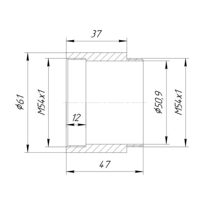 M54x1 male to M54x1 female thread adapter (37mm long extender)