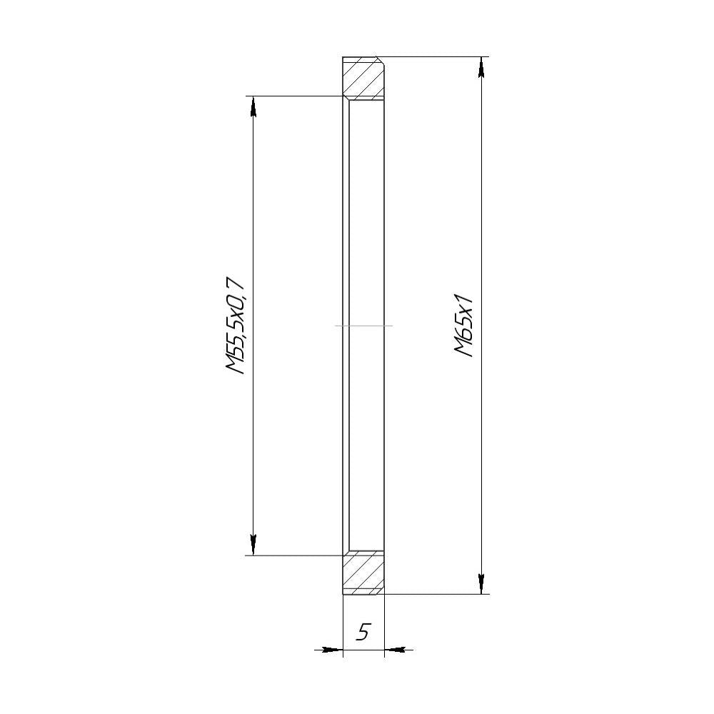 M55.5x0.7 female to M65x1 male thread adapter, flangeless