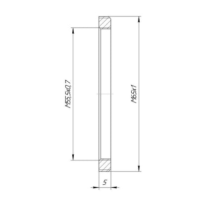 M55.5x0.7 female to M65x1 male thread adapter, flangeless