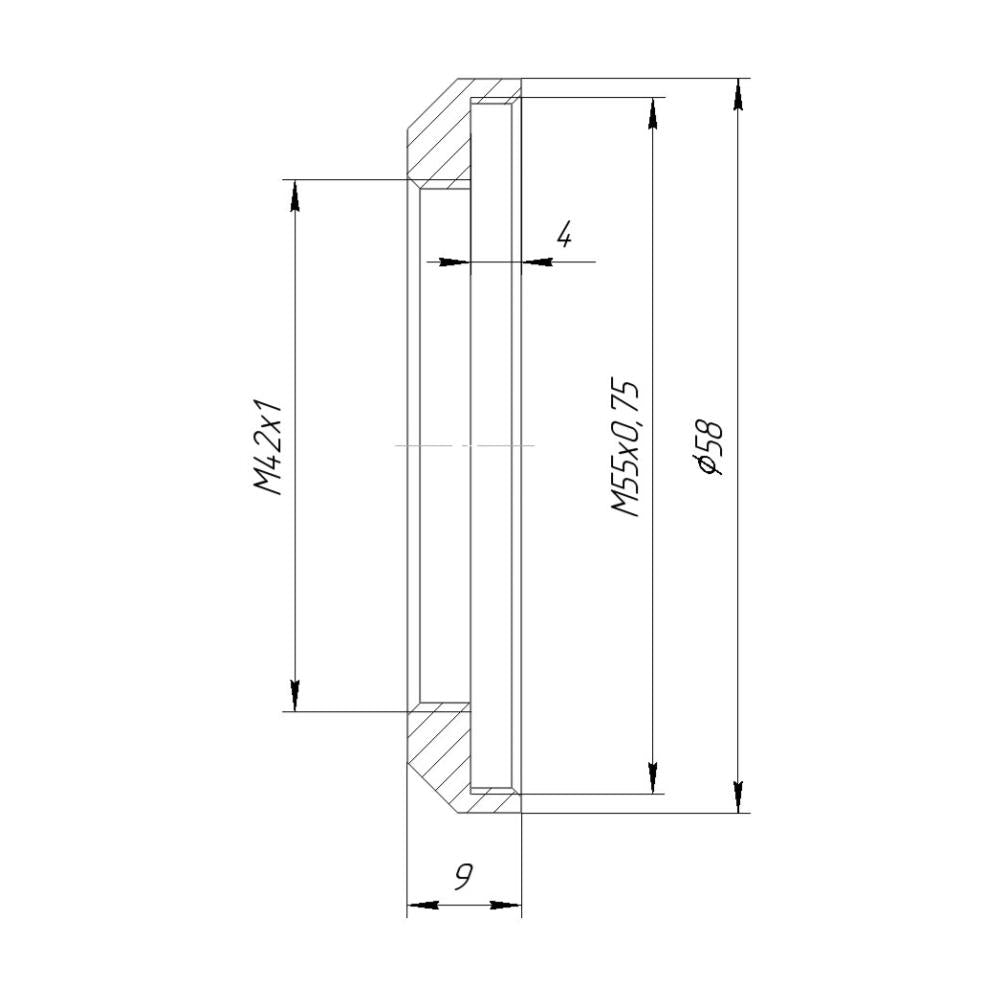 M55x0.75 female to M42x1 female thread adapter