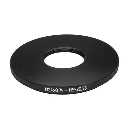 M55x0.75 male to M24x0.75 female thread adapter (55mm to 24mm step-down ring)