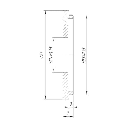 M55x0.75 male to M24x0.75 female thread adapter (55mm to 24mm step-down ring)