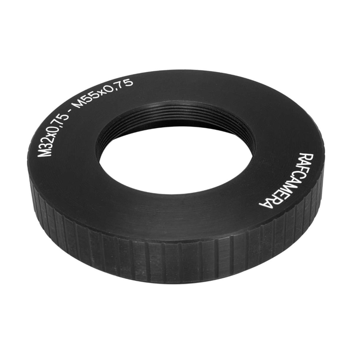 M55x0.75 male to M32x0.75 female thread adapter, 10mm deep