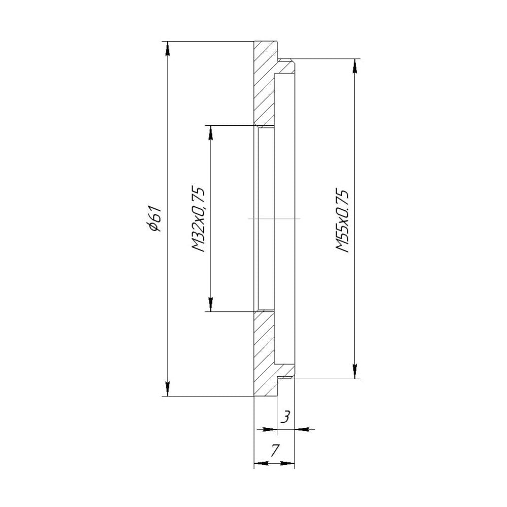 M55x0.75 male to M32x0.75 female thread adapter (55mm to 32mm step-down ring)
