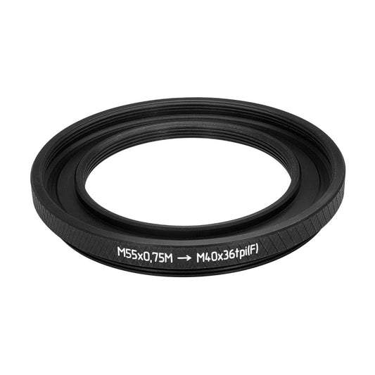M55x0.75 male to M40x36tpi female thread adapter (55mm to 40mm step-down ring)