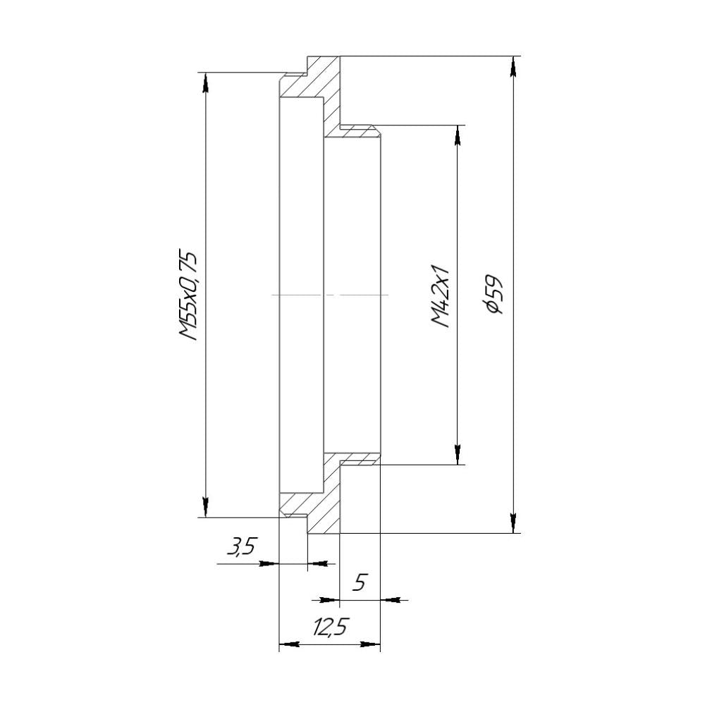 M55x0.75 male to M42x1 male thread adapter