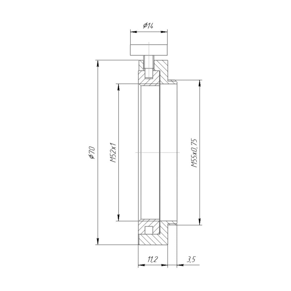M55x0.75 male to M52x1 female thread adapter, adjustable