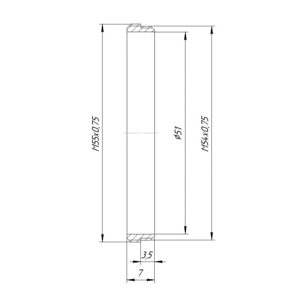M55x0.75 male to M54x0.75 male thread adapter