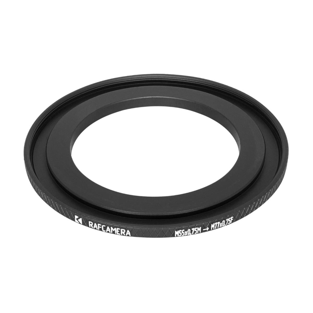 M55x0.75 male to M77x0.75 female thread adapter, short