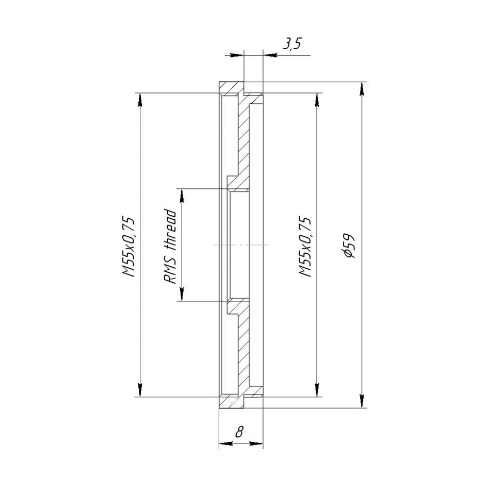 M55x0.75 male to RMS female thread adapter (55mm to RMS step-down ring)