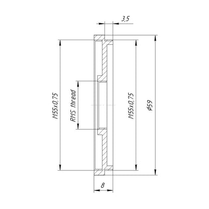 M55x0.75 male to RMS female thread adapter (55mm to RMS step-down ring)