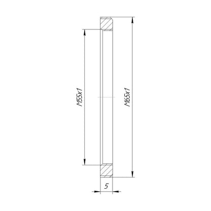 M55x1 female to M65x1 male thread adapter, flangeless