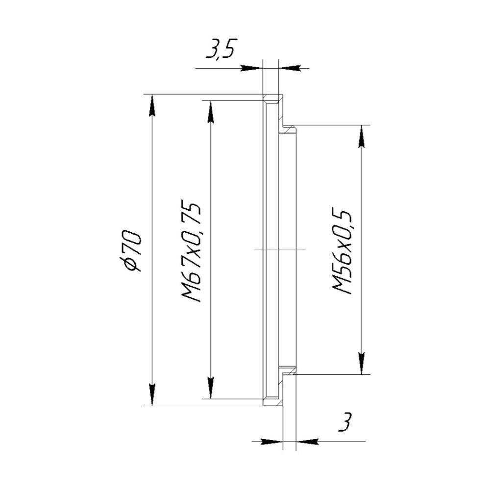 M56x0.5 male to M67x0.75 female thread adapter