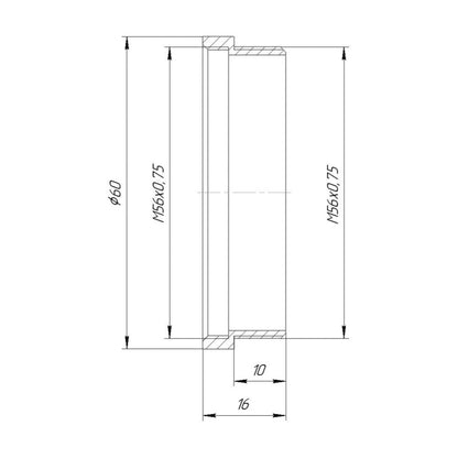 M56x0.75 male to M56x0.75 female thread adapter (10mm extender)
