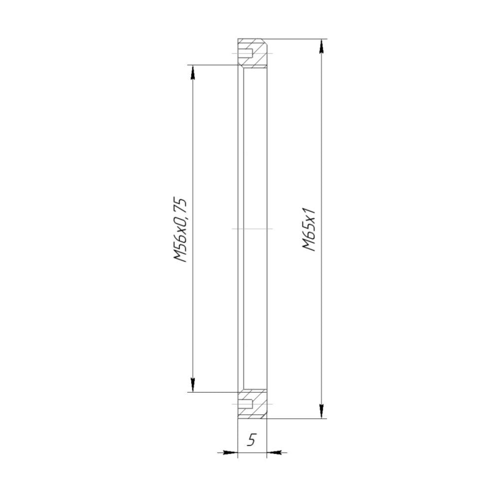 M56x0.75 female to M65x1 male thread adapter, flangeless