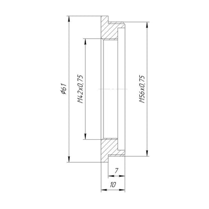 M56x0.75 male to M42x0.75 female thread adapter