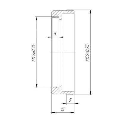 M56x0.75 male to M47x0.75 female thread adapter (56mm to 47mm step-down ring)