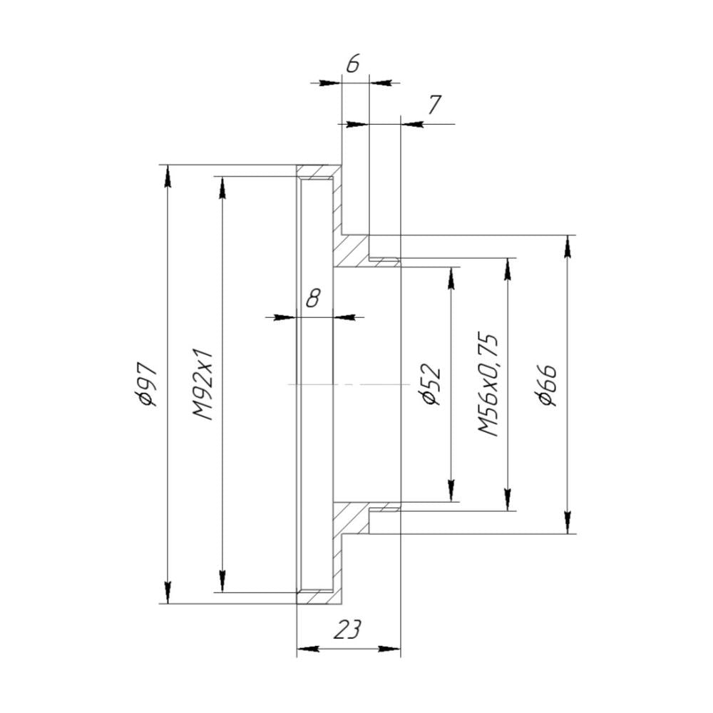 M56x0.75 male to M92x1 female thread adapter