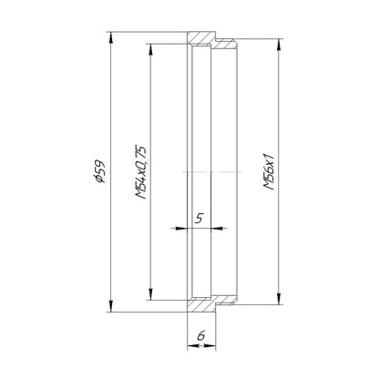M56x1 male to M54x0.75 female thread adapter