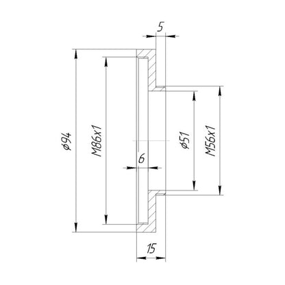 M56x1 male to M86x1 female thread adapter