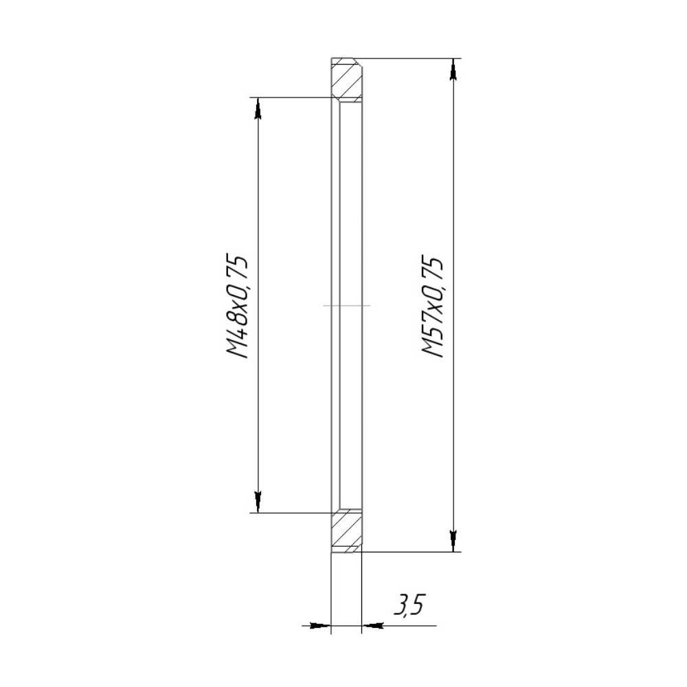 M57x0.75 male to M48x0.75 female thread adapter, flangeless