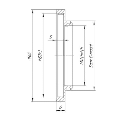 M57x1 female thread to Sony E-mount camera mount adapter