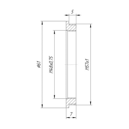 M57x1 male to M48x0.75 female thread adapter