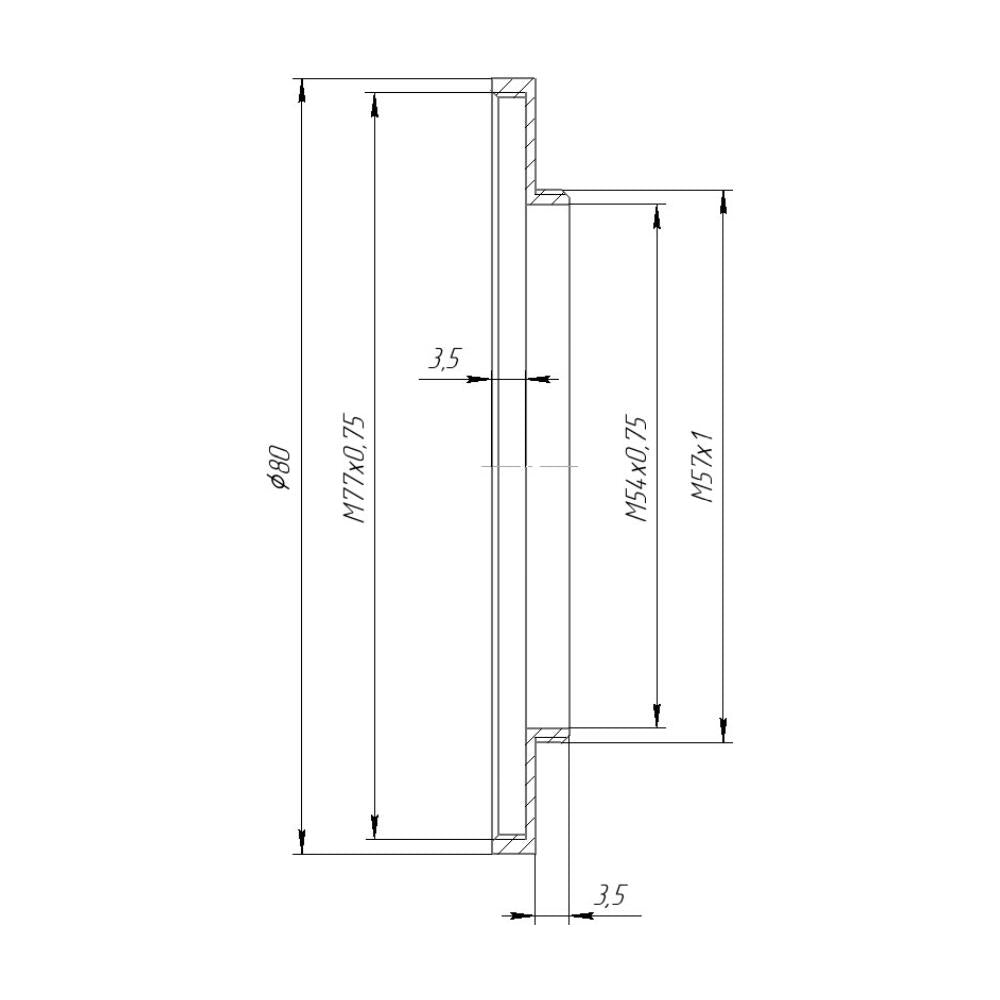 M57x1 male to M77x0.75 female thread adapter