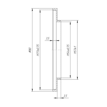 M57x1 male to M77x0.75 female thread adapter
